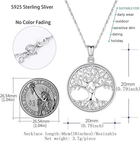 قلادة شجرة الحياة للنساء، قلادة من الفضة الاسترليني مع سلسلة 18 بوصة، هدايا مجوهرات للنساء الجدة والزوجة والأم (مع صندوق هدايا) in Kuwait