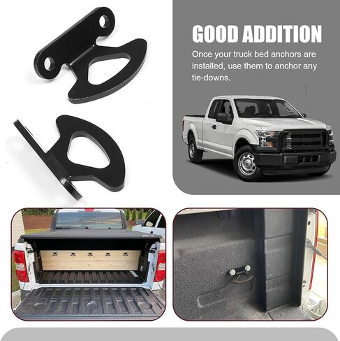 4 قطع من خطاف ربط صندوق شحن السيارة، خطاف مرساة لسرير الشاحنة من الفولاذ المقاوم للصدأ مقاس 2.75 بوصة × 1.97 بوصة، دعامة تثبيت بمشبك حبل مرساة، متوافق مع Ford F-150 Explorer Sport Trac Lincoln Marklt (أسود) in Kuwait