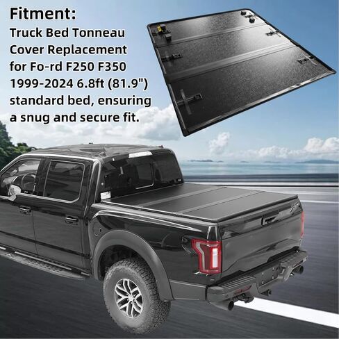 Hard Folding Truck Bed Tonneau Cover Replacement for Ford F250 F350 F-250 F-350 Super Duty 1999-2024 6.8 FT Standard Box, Tri-Fold Style Black Vahaha in Kuwait
