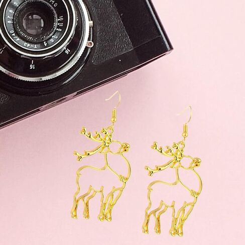 H&Z 4 Pairs Abstract Gold Fun Statement Elk Christmas Tree Santa Bell Shaped Earrings Geometric Hollow Out Face Body Ethnic Dangle Stud Earrings in Kuwait