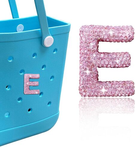 Diamond Letter Charms for Bogg Bag, Alphabet Sparkling Pink Rhinestones Lettering Accessories Charms for Bogg Bag and Simply Southern Bag, Insert Letter Charms for Handbag Beach Tote Bag. in Kuwait