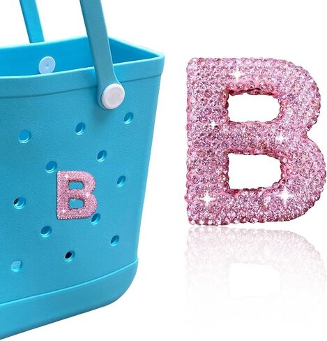 Diamond Letter Charms for Bogg Bag, Alphabet Sparkling Pink Rhinestones Lettering Accessories Charms for Bogg Bag and Simply Southern Bag, Insert Letter Charms for Handbag Beach Tote Bag. in Kuwait