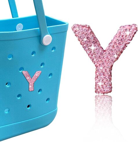 Diamond Letter Charms for Bogg Bag, Alphabet Sparkling Pink Rhinestones Lettering Accessories Charms for Bogg Bag and Simply Southern Bag, Insert Letter Charms for Handbag Beach Tote Bag. in Kuwait