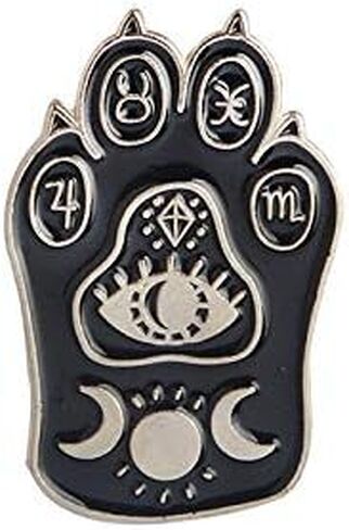 2 Pcs/Set Gothic Black Cat Pet Paw Brooch Enamel Witch Magic Cat Mystical Footprints Triple Moon Star Goddess Brooches Pin Sets Badges for Women Jewelry in Saudi Arabia