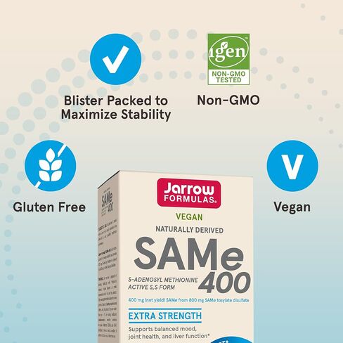 Jarrow Formulas® SAMe 400 mg, Supports Joint Health, Liver Function, Brain Metabolism, 60 Tablets, Up To a 60 Day Supply in Kuwait