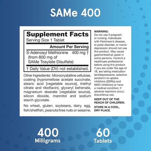 Jarrow Formulas® SAMe 400 mg, Supports Joint Health, Liver Function, Brain Metabolism, 60 Tablets, Up To a 60 Day Supply in Kuwait