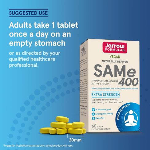 Jarrow Formulas® SAMe 400 mg, Supports Joint Health, Liver Function, Brain Metabolism, 60 Tablets, Up To a 60 Day Supply in Kuwait