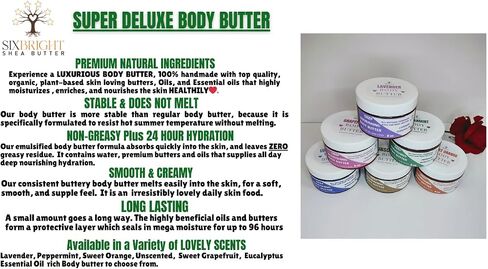 Sixbright Whipped Body Butter Cream-Deep Nourishing, Vegan, Hydrating-For All Skin Types-Women Organic Ingredients-Zero Artificial Fragrance-For Stretch Marks Dry Skin (8oz., LAVENDER) in Saudi Arabia