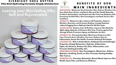Sixbright Whipped Body Butter Cream-Deep Nourishing, Vegan, Hydrating-For All Skin Types-Women Organic Ingredients-Zero Artificial Fragrance-For Stretch Marks Dry Skin (8oz., LAVENDER) in Saudi Arabia