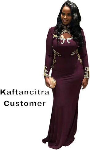 Art deco Long Sleeve Holiday Winter Dress High Neck Casual Formal Homecoming Elegant Classy Evening Gown(One size fit from Small until Large size, Dark purple) in Kuwait