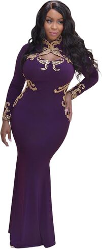 Art deco Long Sleeve Holiday Winter Dress High Neck Casual Formal Homecoming Elegant Classy Evening Gown(One size fit from Small until Large size, Dark purple) in Saudi Arabia
