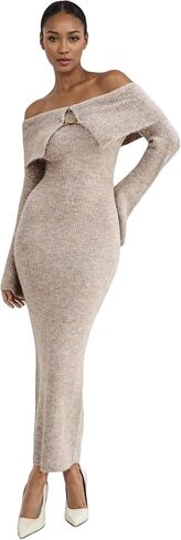 Women's Long Sleeve Off Shoulder Ribbed Knit Maxi Dress Casual Slim Fit Bodycon Elegant Long Sweater Dress in Kuwait