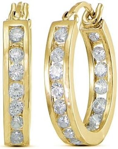 Cubic Zirconia Inside-Out Small 15mm Round Hoop Earrings, 3/5 Inch, Many Color Options in Saudi Arabia