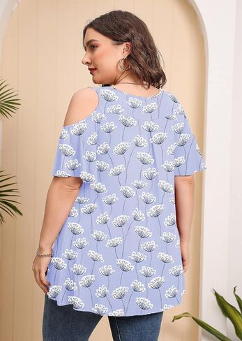 AusLook Plus Size Tunic Tops for Women Short Sleeve Clothes Cold Shoulder Clothing Crewneck Summer Maternity Shirts M-5X in Saudi Arabia