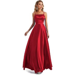 Long Satin Spaghetti Strap Prom Dress