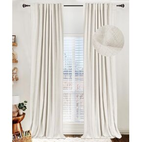 100% Blackout Shield Linen Blackout Curtains for Bedroom 84 Inches Long,Back Tab/Rod Pocket Living Room Drapes,Thermal Insulated Textured Blackout Curtains 2 Panels Set,50" W x 84" L,Beige