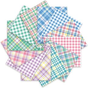 Whaline 12Pcs Spring Plaid Cotton Fabric Bundles 18 x 22 Inch Tartan Printed Fat Quarters Purple Green Pink Blue Quilting Patchwork Squares Sewing Fabrics for DIY Handmade Crafting Home Party Decor