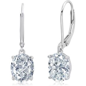 MAX + STONE Parade of Jewels Cubic Zirconia Oval Dangle Earrings for Women in 925 Sterling Silver Solitaire CZ with Leverback 2CTTW