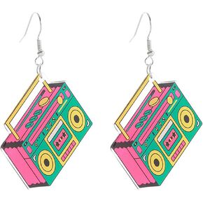 Colorful 70'S 80'S Cassette Tape Radio Games Console Shape Resin Dangle Earrings for Women Girls Jewelry