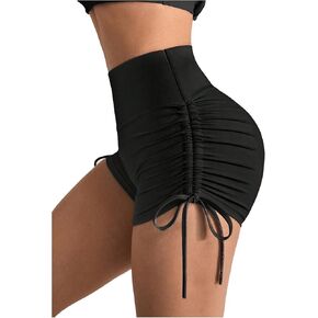 OYOANGLE Women's Drawstring Side Ruched High Waisted Biker Shorts Yoga Gym Scrunch Booty Shorts