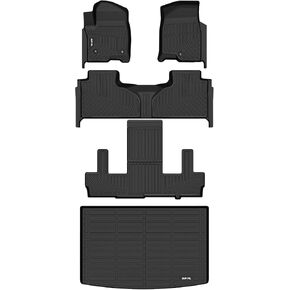 AIPOIL® Floor Mats & Cargo Liner Set for 2021-2024 2025 Chevy Chevrolet Suburban & GMC Yukon XL 7 Seats (2nd Row Bucket Seats) All Weather Protection TPE Full Set Custom Car Mats Accessories - Black