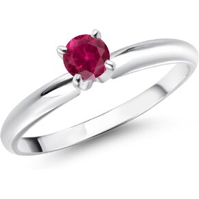 Gem Stone King 14K White Gold 4MM Round Gemstone Birthstone Solitaire Engagement Ring | Wedding Anniversary Promise Gold Ring For Women | Available In Size 5, 6, 7, 8, 9