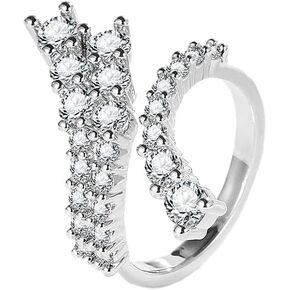 S925 Sterling Silver Rings for Women, Cross Shaped Adjustable Opend Band Thumb Finger Cubic Zirconia Ring, Engagement Rings Promise Bands for Women Statement Ring