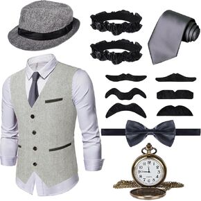 1920s Mens Costume Accessories Set, Gangster Costume Mens, Roaring 20s Costumes Men for Halloween, Party Costumes