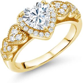 Gem Stone King 18K Yellow Gold Plated Silver Ring Set with Heart Shape Set with Heart Shape Moissanite (0.98 Cttw)