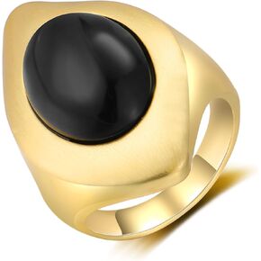 Black Stone Statement Rings, Gold Chunky Rings for Women Band Retro Oval Signet Ring Jewelry Gift for Women
