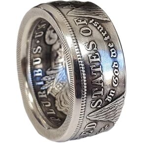 Rings for Men, Retro Punk Ring Vintage Coin Jewelry, Elegant and Stylish US Morgan Silver Dollar Ring for Women and Men Patriotic United States National Emblem Coin Engraved Signet Rings