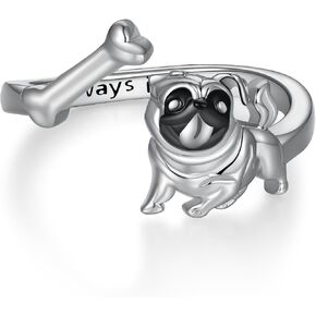 Pug Ring 925 Sterling Silver Pug Dog Rings for Women Dog Jewelry Gifts for Women Dog Lover