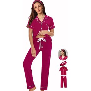 3Pcs Soft Pajama Sets For Women XS-XXL Womens Pajamas Set Sleepwear Button Down Short Sleeve Long Pants Pj sets