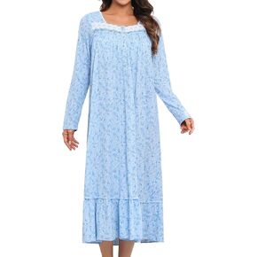 IZZY + TOBY Nightgowns For Women,Cotton Nightgown,Long sleeve Ladies Sleepwear,Gown For Women