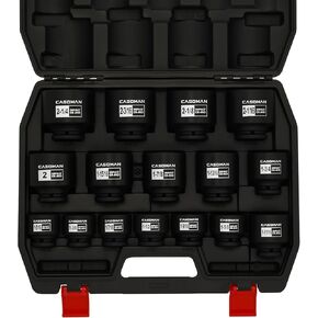 CASOMAN 16PCS 1/2" Drive Shallow Spindle Axle Nut Impact Socket Set, 6-Point, Large Socket Set, SAE(1-5/16" to 2-1/4"), CR-MO