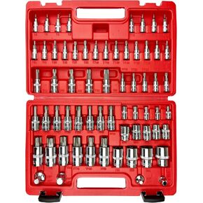 64PCS 1/4,3/8&1/2" Master Torx Bit Socket Set and External Torx Socket Set,E4-E24,T6-T70,TT6-TT70,TP8-TP60,Adapters,S2 and Cr-V Steel