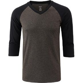Vetemin Men's Casual 3/4 Sleeve V Neck Active Sports Running Hiking Baseball Jersey Tee Shirts Heather Charcoal/Black M