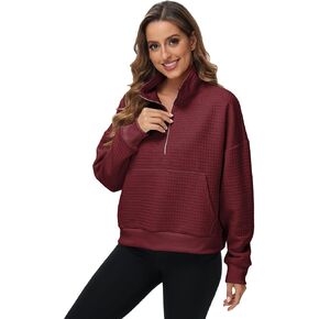 YuKaiChen Womens Sweatshirts Half Zip Cropped Quarter Zipper Hoodies Waffle Pullover Tops with Pocket