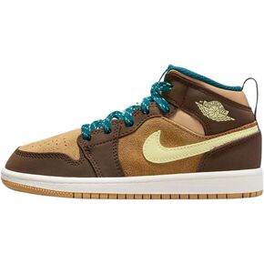 Jordan Boy's 1 Mid SE (Little Kid) Cacao Wow/Luminous Green/Ale Brown/Twine/Sail/Geode Teal 2 Little Kid M