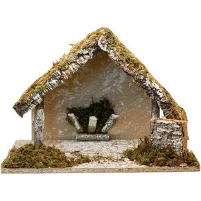 9" Nativity Stable with Mossy Accents for 5 inch figurines| Charming Tabletop Creche for Bethlehem Christmas Manger Scene | Traditional Religious Christian Home Décor for Holidays | Made in Italy
