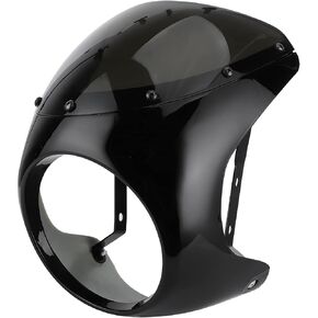 Windshield Fairing, 7in Headlight Fairing Wind Deflector Windshield ABS Universal for Motorcycle(Bright Black + Black Cover)