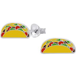 Taco .925 Sterling Silver Very Tiny Stud Earrings (Hypoallergenic)
