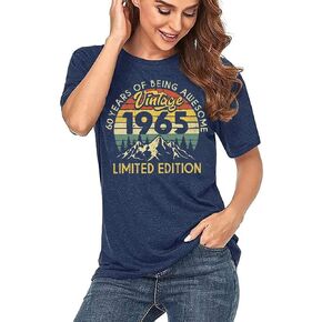 60th Birthday Gift for Women Vintage 1965 Shirt Letter Print Retro Party Tops Short Sleeve Casual Tees