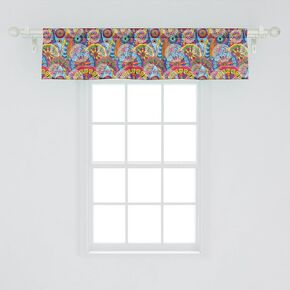 Ambesonne Floral Window Valance Pack of 2, Hippie Style Abstract Blooms with Aztec Tribal Antique Geometric Pattern Trippy Boho, Rod Pocket Curtain Valances for Kitchen Bedroom, 54" X 12", Blue Pink