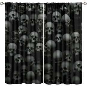 Gothic Skull Curtains Horror Skeleton Wall Black Grey Window Treatments for Bedroom Living Room Home Decor Window Drapes 42" W X 45" L