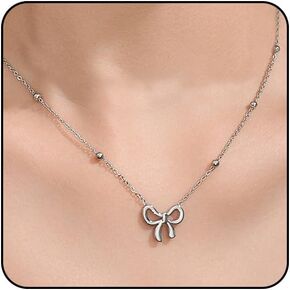 Gold Bow Necklace for women Dainty Bow Pendent Necklace Cute Small Ribbon necklace 18K Gold Plated Bow Jewelry for Women