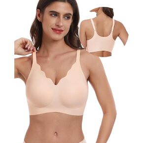 Petal Deep V Bras for Women Wireless Seamless Bras for Women No Underwire Full Coverage Bralettes Cross Back Push Up Bra