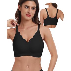 Petal Deep V Bras for Women Wireless Seamless Bras for Women No Underwire Full Coverage Bralettes Cross Back Push Up Bra