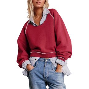 Ladyful Women's Fashion Loose Sweater Cozy Long Sleeve Round Neck Pullover Sweatshirt Jumper Tops