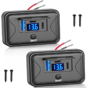 2 حزمة 90W 12V USB منفذ لوحة الحائط جبل، مزدوج 36W USB C وQC 18W شاحن منفذ USB للسيارة مع مفتاح زر الفولتميتر، مقاوم للماء 3 USB متعدد منافذ الطاقة 12V الملحقات لشاحنة حافلة السيارة RV